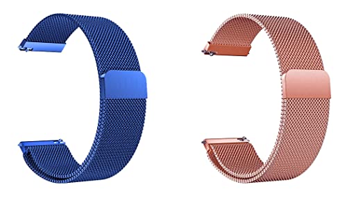 ONE ECHELON Quick Release Watch Band Compatible With Fossil Special Edition Star Wars R2-D2 Steel Metal Mesh Replacement Strap, Pack of 2 (Blue and Rose Gold)