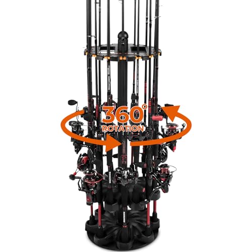 KastKing V16 Fishing Rod Rack With Rotating Base- Fishing Pole Rack Holds Up to 16 Fishing Rods or Combos, Lightweight and Durable ABS Construction, Space-Saving Fishing Rod Holders for Garage