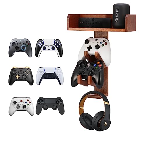 Zard zoop Wooden Headset Wall Mount，Controller Stand for PS5 PS4 Switch Xbox Controller Holder Stand, Controller Wall Mount for Desktop Storage