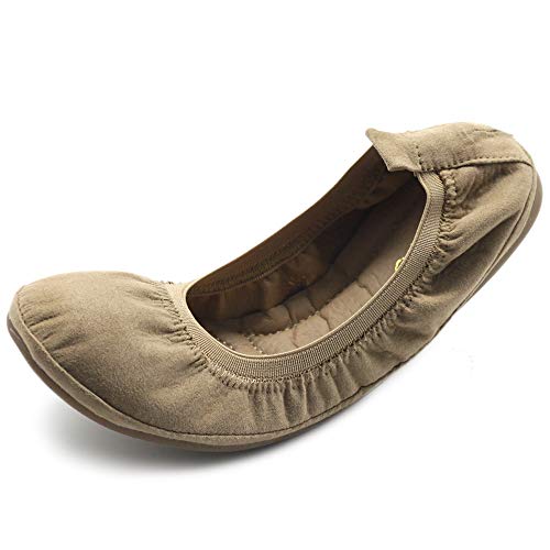 Ollio Women's Shoe Faux Suede Comfort Ballet Flat BN16(6 B(M) US, Beige)