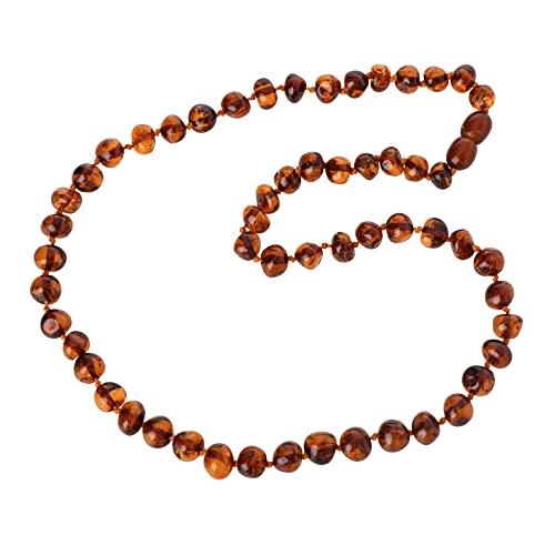 AmberJewelry Baltic Amber Bead Adult Necklace - Dark Cognac Color Amber Necklace - 17.7 inches (45cm) Made from Authentic/Polished Baltic Amber Beads Necklace Collar de ámbar báltico