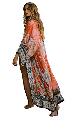 kimonos for women boho kimono robe Beach Coverups Womens Beach Blouses Loose Kimono Open Front Floral Print kimono Cardigan over sized kimono duster kimono robes with belt (528)