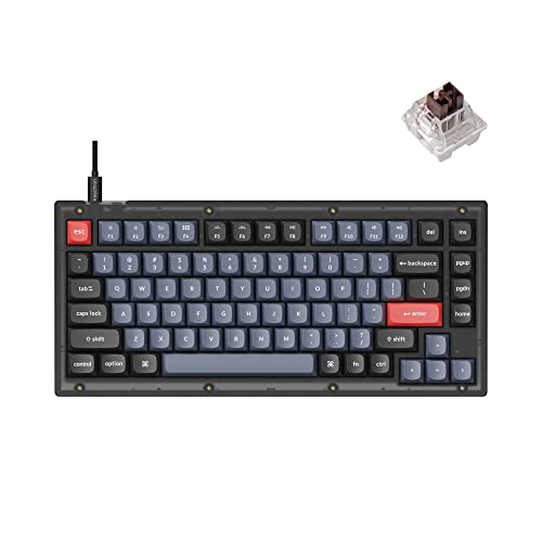 Keychron V1 Wired Custom Mechanical Keyboard, 75% Layout QMK/VIA Programmable Macro with Hot-swappable Keychron K Pro Brown Switch Compatible with Mac Windows Linux (Frosted Black - Translucent)
