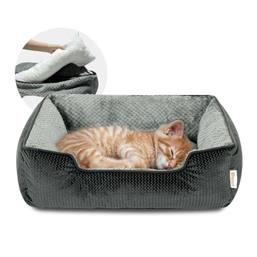 Miguel Cat Bed for Indoor Cats Washable Removable Cover - Small Pet Bed with Side Square Dog Bed Rectangle Soft Puppy Bed Bolster Cuddle Kitten Bed with Wall Non-Slip Bottom, Dark Gray 20 Inch