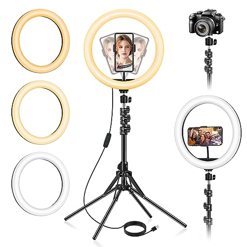 13 inch Ring Light with Floor Stand(Ringlight Kit Totally 70.6' Tall), LED Circle Light with Phone Holder, for Photo Selfie, Video Recording, Zoom Meeting
