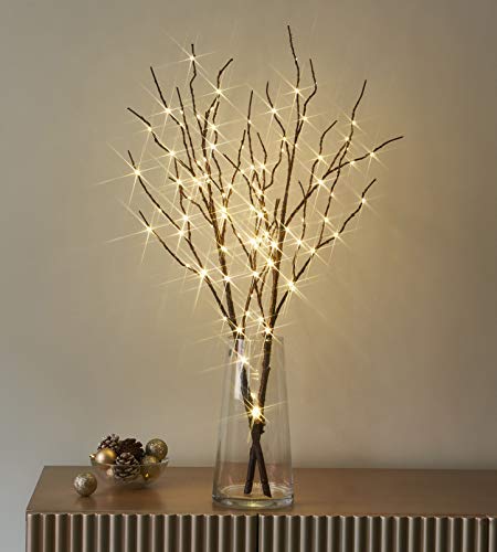 LITBLOOM Lighted Brown Willow Branches 30IN 100 LED with Timer Battery Operated, Tree Branch with Warm White Lights for Holiday Christmas Decoration Indoor Outdoor Use