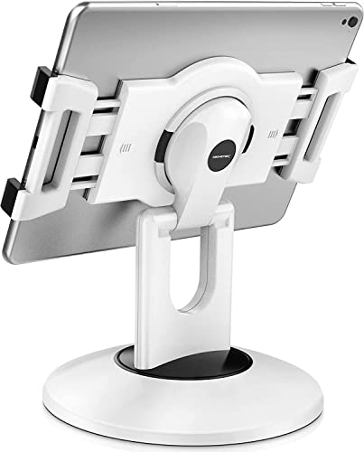 AboveTEK Retail Kiosk iPad Stand, 360° Rotating Commercial POS Tablet Stand, Fits 6'-13' (Screens) iPad Mini Pro-Business Swivel Tablet Holder, for Store Office Reception Kitchen Desktop (White)