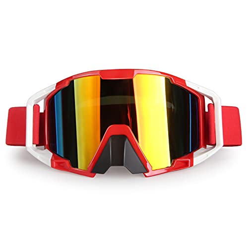 XYOP Motorcycle Goggles ATV Motocross Goggles Dirt Bike Racing Riding Goggles Off Road MX OTG Goggles Windproof Dustproof Ski Goggles Protective Safety Goggles Glasses(Red White Frame + Color Lens)