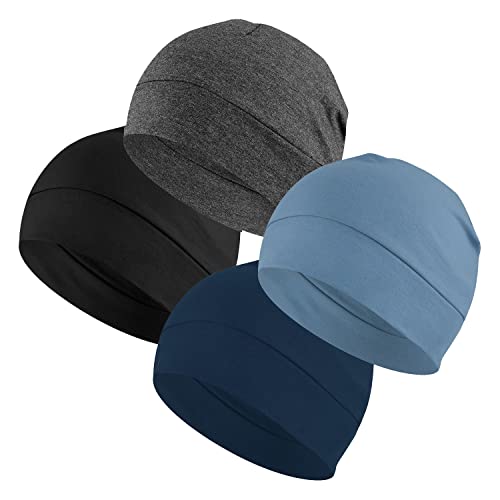 Headshion Cotton Skull Caps for Men Women,4-Pack Lightweight Beanie Sleep Hats Breathable Helmet Liner