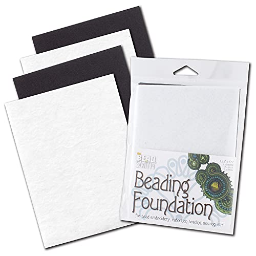 The Beadsmith Beading Foundation – 4.25 x 5.5' – 4 Sheets of Assorted Black & White Fabric – Made in The USA – Stiff & Durable Material Used for Bead & Stitch Embroidery, cabochon Beading & Sewing