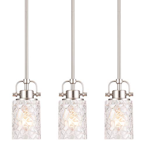ALICE HOUSE 3 Pack Mini Modern Pendant Lights for Kitchen Island, Brushed Nickel Glass Hanging Lamp, Contemporary Farmhouse Hanging Lighting for Dining Room, Restaurants AL9082-P1 (Set of 3)