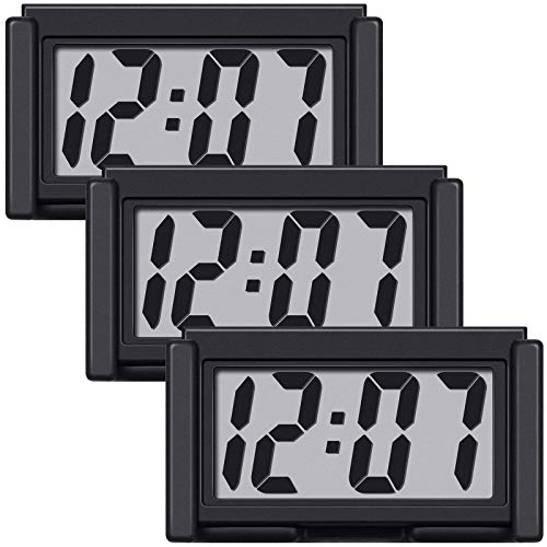 Frienda Mini Digital Clock Small Magnetic Clock Car Dashboard Clock Stick on Clock Self Adhesive Bracket Digital Clock Battery Operated(Black, 3 Pieces)