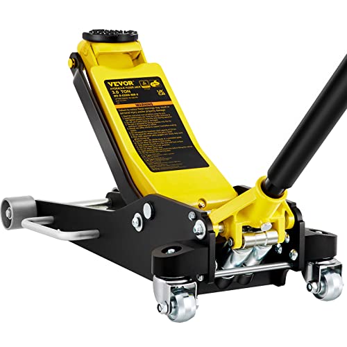 VEVOR 3 Ton Low Profile , Aluminum and Steel Racing Floor Jack with Dual Pistons Quick Lift Pump for Sport Utility Vehicle, Lifting Range 3-6/11'-19-11/16', yellow,black