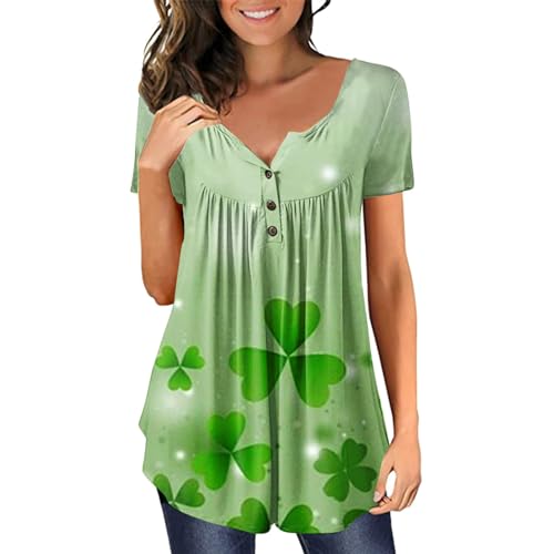 HPJKLYTR My Orders,Denim Shirt Women Long Shirts for to Wear with Leggings Green Plaid Shirt Fashion St Patricks Day Shirt Shamrock Short Sleeve Button V-Neck Loose T-Shirt Plus(5-Mint Green,3XL)