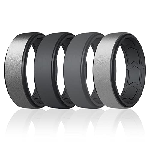 ROQ Breathable Silicone Wedding Bands for Men Step Beveled Edge Design Silicone Ring with Inner Arrow Shape Grooves for Enhanced Breathability Classic Thin Mens Silicone Rubber Wedding Ring, 7.5