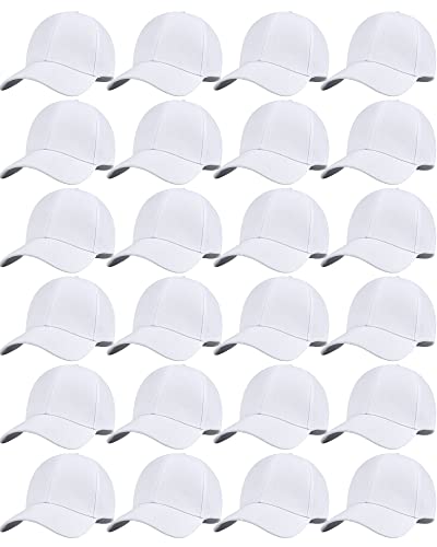 24 Pieces Blank Baseball Cap Adjustable Back Strap Plain Blank Camouflage Hat Unisex Baseball Cap for Trucker Men Women (White)