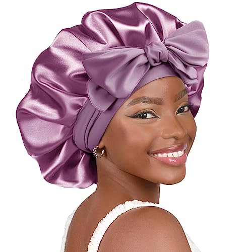 YANIBEST Satin Bonnet Silk Bonnet for Sleeping Double Layer Satin Lined Hair Bonnet with Tie Band Bonnets for Women Natural Curly Hair