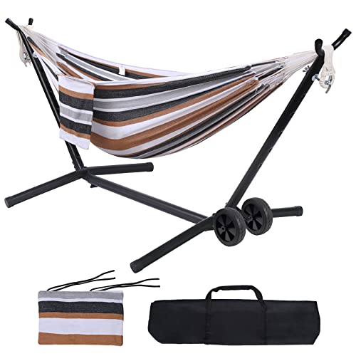 Wilsall Portable Hammock with Stand Included with Wheels Outdoor Double 2 Person Heavy Duty Hamacas con Base 450 lb Capacity