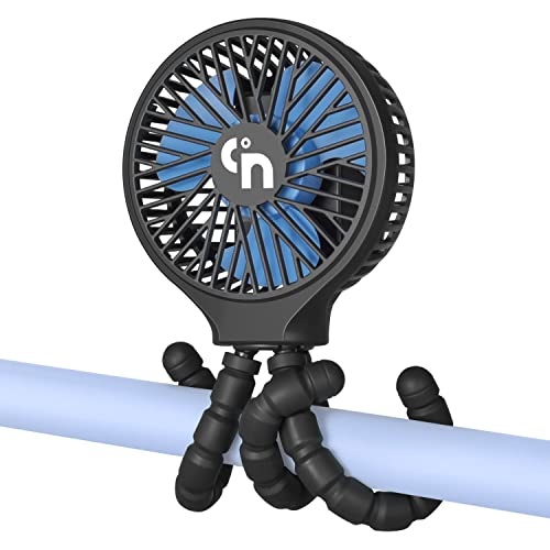 WiHoo Mini Handheld Stroller Fan,Personal Portable Car Seat Baby Fan with Flexible Tripod Fix on Stroller,USB or Battery Operated Desk Fan Adjustable 3 Speeds for Travel Treadmill Golf Cart