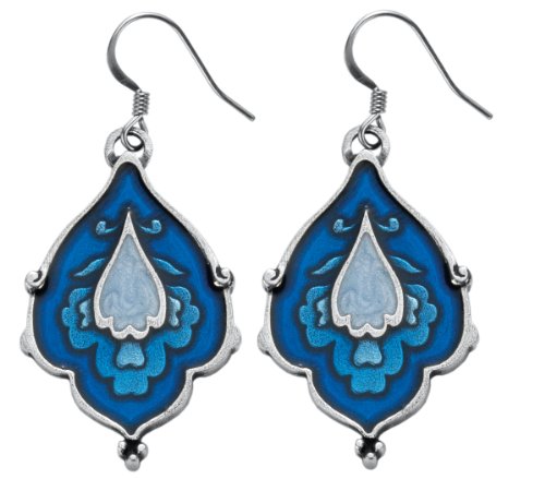 DANFORTH - Sari/Blue Sky Earrings, Ornate Cobalt & Powder Blue Pewter Teardrop Earrings, Costume Jewelry for Women, 1 ⅞” Plus French Surgical Steel Wires, Handcast In USA