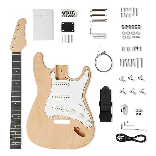 Ktaxon DIY Electric Guitar Kit with Mahogany Body, KST Style 6 Strings Electric Guitar Kits W/Maple Neck, Techwood Fretboard, SSS Pickups, Shoulder Strap, All Accessories Included
