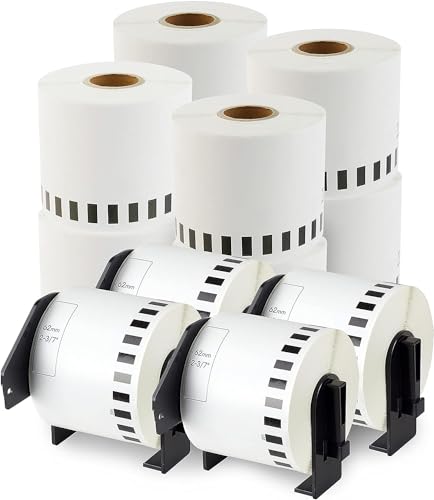 enKo - Compatible DK-2205 Continuous Paper Labels (2.4 Inch x 100 Feet) Use with Brother QL Label Printers QL-800, QL-820NWB QL 810W - [12 Rolls + 4 Refillable Cartridge Frames]