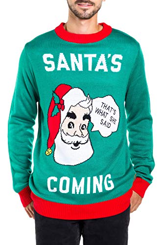 Tipsy Elves Green Santa Claus is Coming to Town Ugly Christmas Sweater Size Large