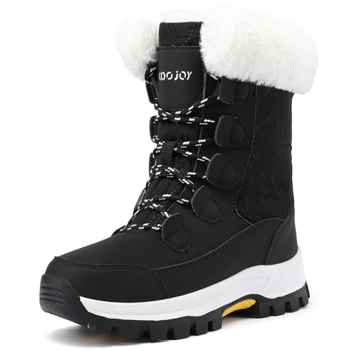 COOJOY Womens Winter Snow Boots Waterproof Shoes Tennis Walking Comfortable Hiking Booties Furry Mid Calf Warm Lightweight Black,US8 EU40