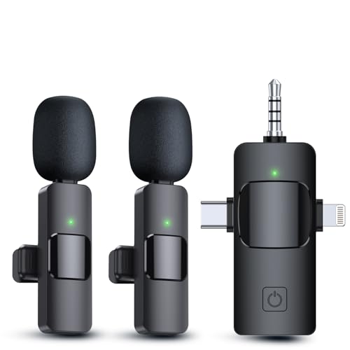 PQRQP 3 in 1 Wireless Lavalier Microphones for iPhone, iPad, Android, Camera, USB-C Microphone, 7-Hour Battery, Mini Microphone with Noise Reduction for Video Recording, Vlog, YouTube, TikTok