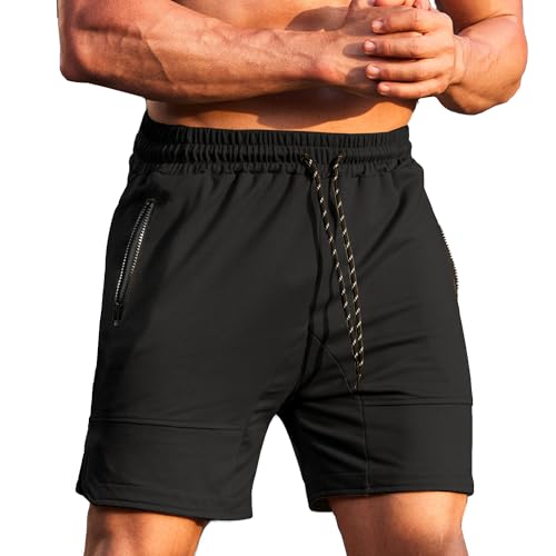 COOFANDY Men's Gym Workout Shorts Quick Dry Bodybuilding Weightlifting Pants Training Running Jogger with Pockets Black