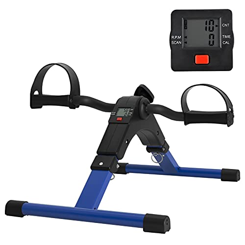 Folding Pedal Exerciser Mini Exercise Bike Portable Foot Peddler Desk Bike Arm and Leg Peddler Machine with LCD Monitor(Blue)