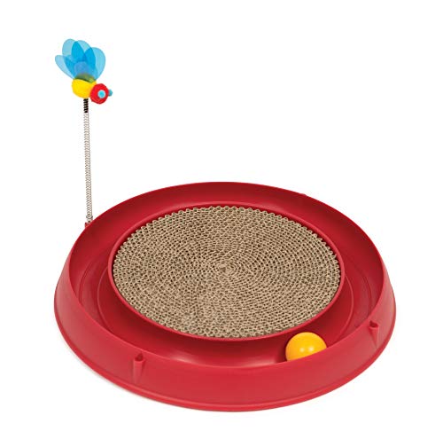 Catit Play Circuit Ball Cat Toy with Scratch Pad, Catnip Toy, Red, 43000