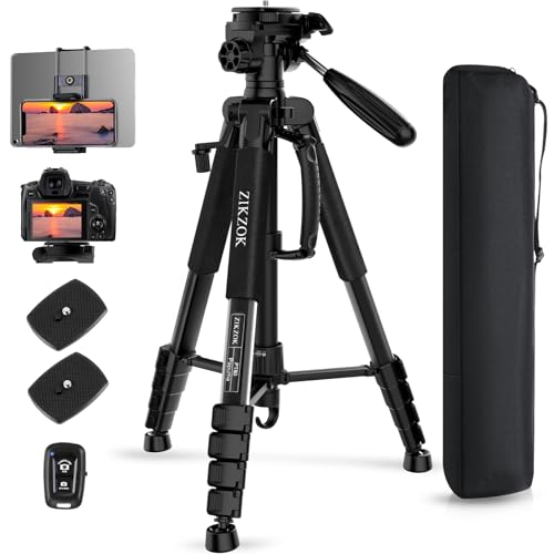 ZIKZOK 75' Camera Tripod for Cell Phone, Travel Tripod for Camera with Wireless Remote, Heavy Duty Camera Stand Tripod for DSLR/SLR/DV/GoPro (Black)