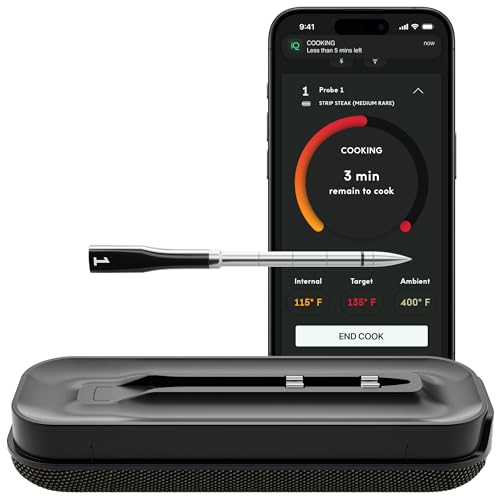 Chef iQ Smart Wireless Meat Thermometer with Ultra-Thin Probe, Unlimited Range Bluetooth Meat Thermometer, Digital Food Thermometer for Remote Monitoring of BBQ Grill, Oven, Smoker, Air Fryer