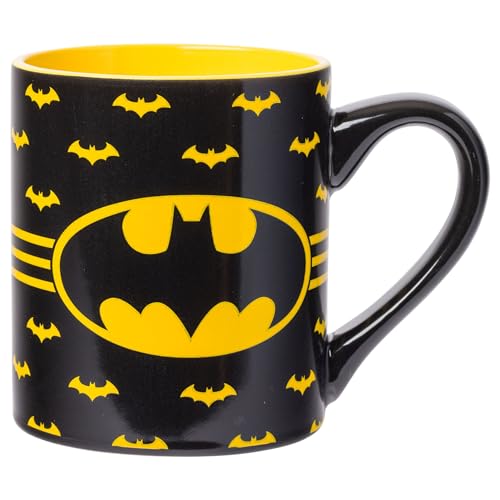 Silver Buffalo DC Comics Batman Logo with Bat Pattern Ceramic Coffee Mug, 14 Ounces