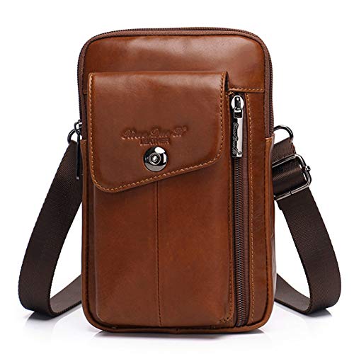 Leather Shoulder Crossbody Bag Belt Pouch For iPhone 14 13 12 11 Pro X Xs 8 7 Plus 6 6S Galaxy S20 S10 S9 S8 Side Fanny Pack Under 7.0' inch Style2-Brown