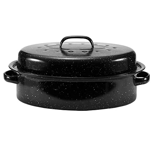 JY COOKMENT 15.7' Enameled Oval Roaster with Domed Lid - For Turkey, Chicken, Ham, Dishwasher Safe