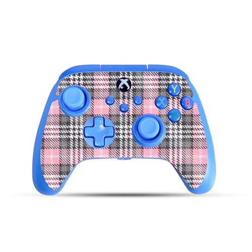Glossy Glitter Gaming Skin Compatible with PowerA Xbox Series X|S Enhanced Wired Controller - Pink Plaid - Premium 3M Vinyl Protective Wrap Decal Cover | Crafted in The USA by MightySkins