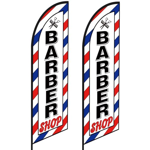 VitalCozy 2 Pcs Barber Flag 12 ft Barbershop Windless Flag Barber Shop Sign Barber Banner Feather Swooper Flag for Shop Advertising Business Outdoor(NOT INCLUDE POLE KIT) (12 ft)