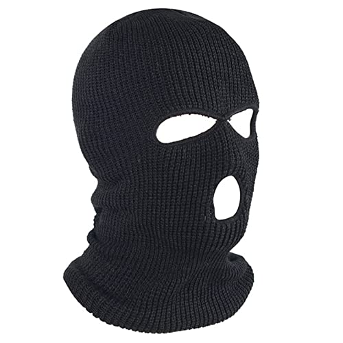 FANELIK 3-Hole Knitted Full Face Cover Ski Mask, Winter Balaclava Warm Knit Full Face Mask for Outdoor Sports A-Black