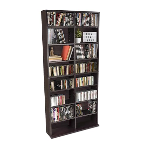 Atlantic Oskar Adjustable Media Cabinet - Holds 464 CDs, 228 DVDs or 276 Blu-rays, 12 Adjustable and 4 fixed shelves PN in Espresso