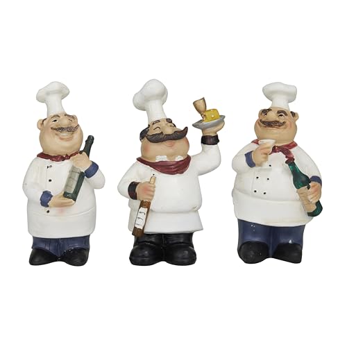 Deco 79 Polystone Chef Decorative Sculpture Home Decor Statues, Set of 3 Accent Figurines 5', 4', 6'H, White