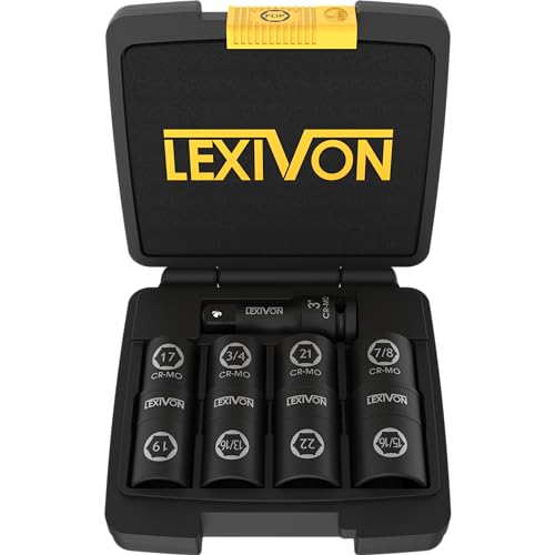 LEXIVON Lug Nut Impact Socket Set, 1/2-Inch Drive | Innovative 8-in-4 Flip Socket Design, Covers Most Commonly Used Inch & Metric Wheel Nuts | Cr-Mo Steel = Full Impact Grade (LX-110)