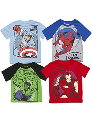 Marvel Avengers Captain America Iron Man Spider-Man Hulk Toddler Boys 4 Pack T-Shirts Avengers 4T