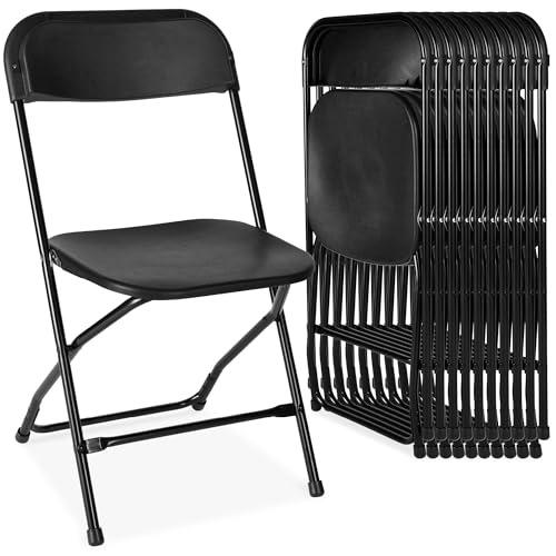 Best Choice Products Set of 10 Plastic Folding Chairs, Portable Stacking Indoor Outdoor Seating for Home, Yard, Garden, Parties, Events w/Non-Slip Feet, 350lb Weight Capacity - Black