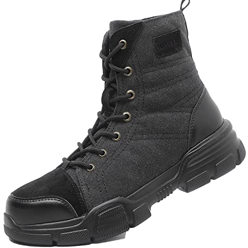 SUADEX Steel Toe Boots for Men Military Work Boots Indestructible Work Shoes for Women Athletic Safety Shoes Composite Toe 7' Pure Black 13 Women / 12 Men