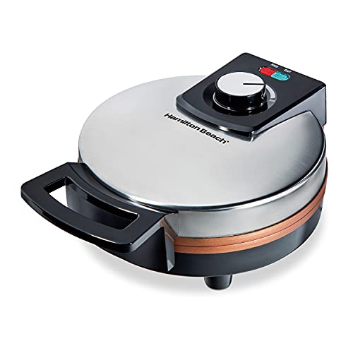 Hamilton Beach Belgian Waffle Maker with Non-Stick Copper Ceramic Plates, Browning Control, Indicator Lights, Stainless Steel and Copper (26081)