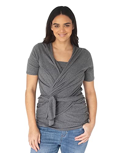 Kindred Bravely Organic Cotton Skin to Skin Wrap Top | Kangaroo Shirt for Mom and Baby (Grey Heather, Medium)