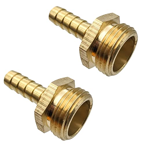 GRIDTECH Brass Garden Hose Adapter Fitting, 3/8” Barb and 3/4” GHT Male Connector, Heavy-Duty High-Pressure Support, Rust and Corrosion Resistant, 2 Pack