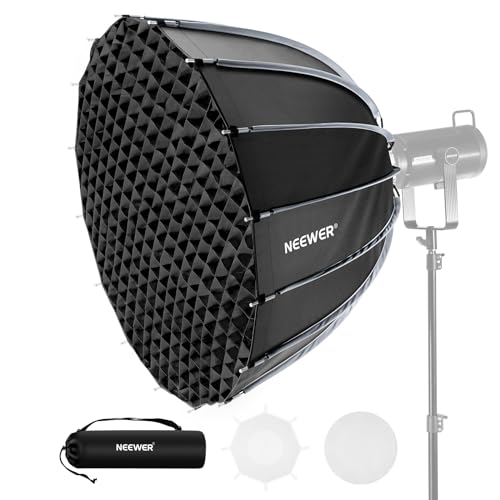 NEEWER 35.4'/90cm Parabolic Softbox Bowens Mount, Quick Release with Diffusers/Grid/Bag for Video Continuous Lighting CB60 CB200B MS60 MS150B Q4 Compatible with Godox Amaran 100x Aputure 600d, NS90P